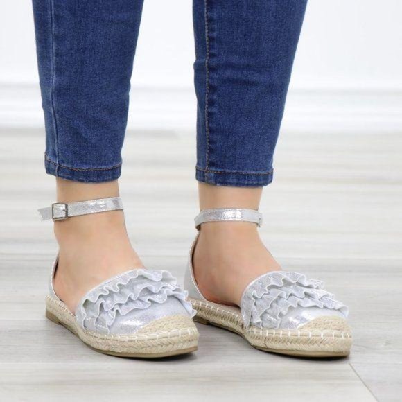 Cutest Sparkly Silver Espadrille Ruffle Sandals - Picture 2 of 10